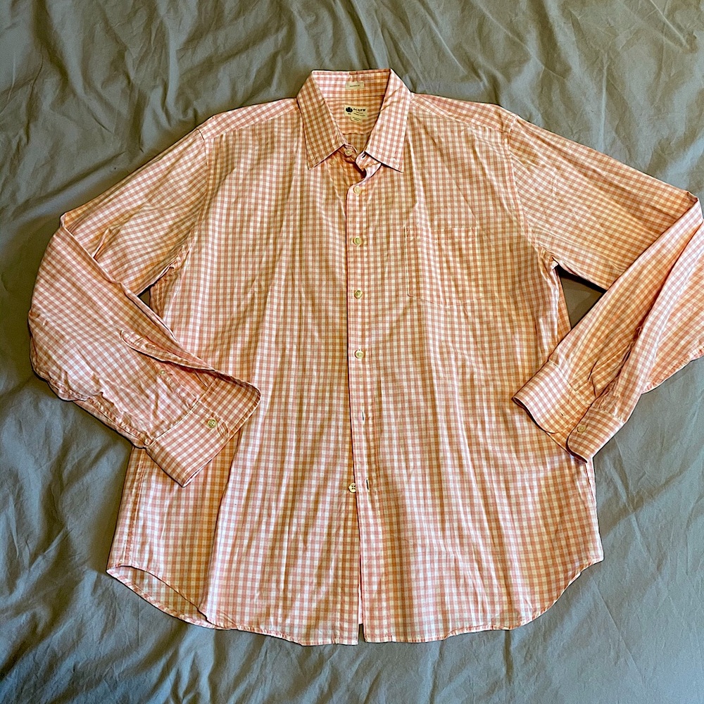 J. Crew Button-Up Shirt, Pink Check - Men’s XL